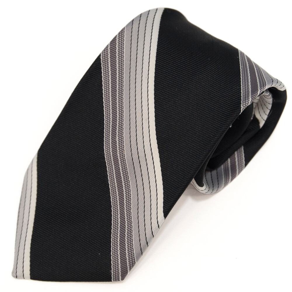 Count Dino Vintage Black Gray White Striped 60's 70's Polyester Necktie Neck Tie